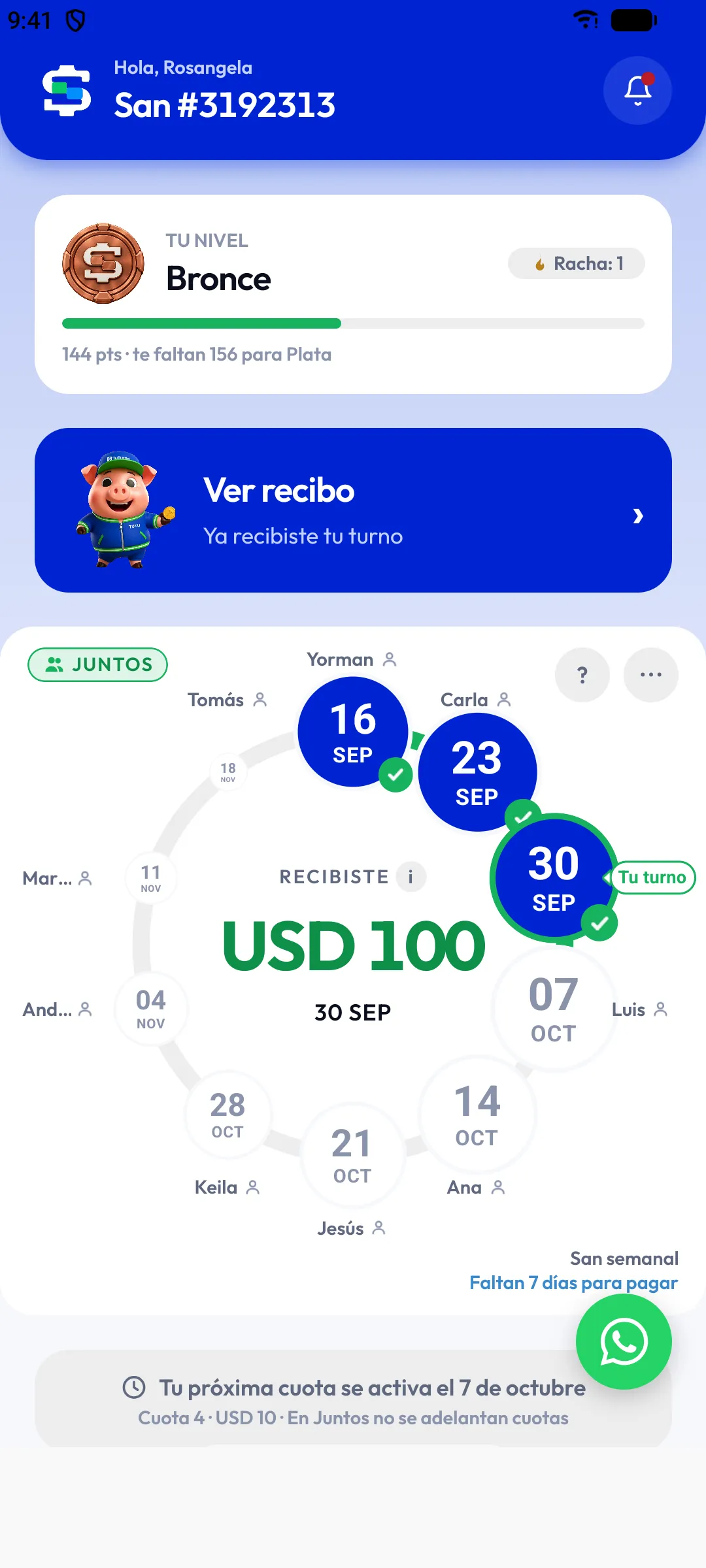 Captura de TuTurno: turno recibido y acceso al recibo.