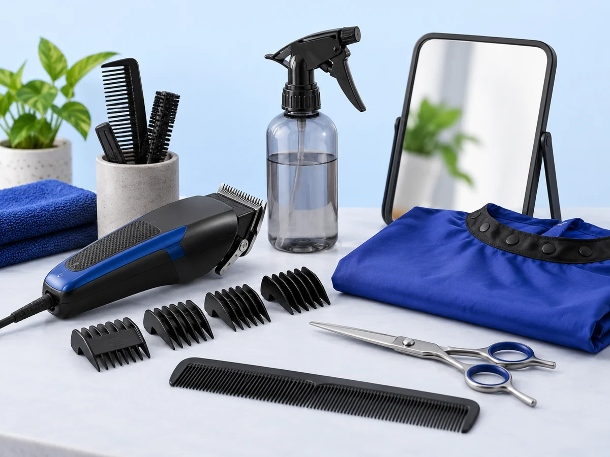 Ilustración de los materiales para kit de barbero