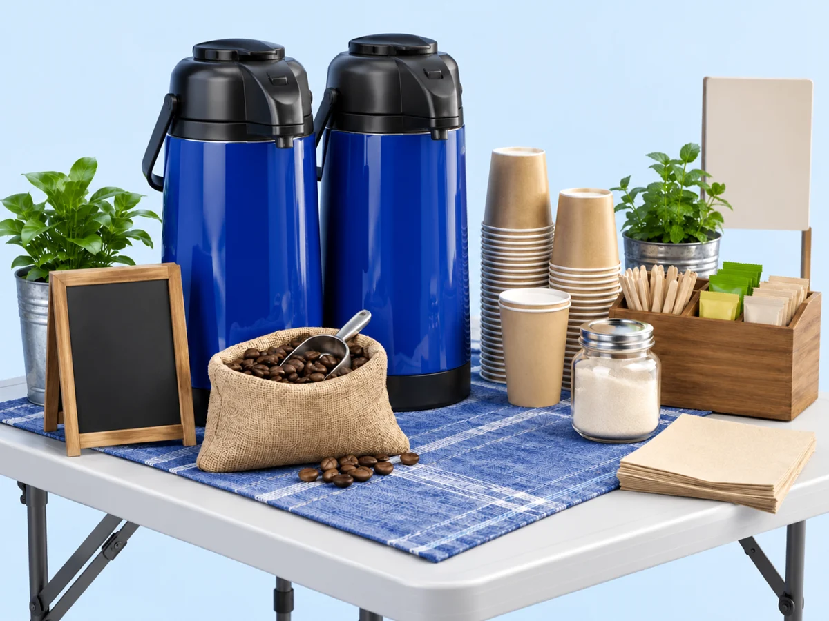Ilustración de los materiales para café móvil