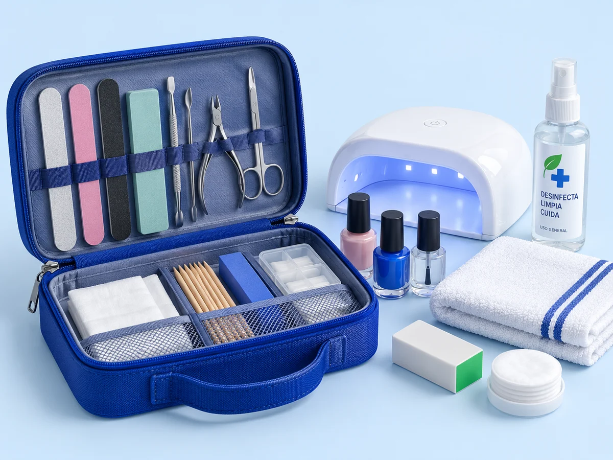 Ilustración de los materiales para manicure a domicilio