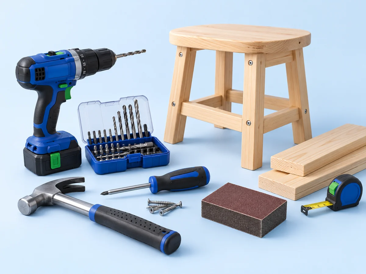 Ilustración de los materiales para reparación y armado de muebles