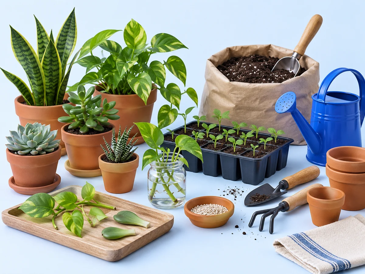 Ilustración de los materiales para vivero de plantas